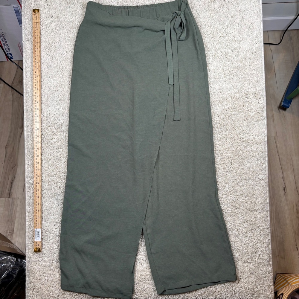 Zara Sage Green Wide-Leg Wrap Pants with Tie